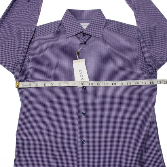 Eton NWT Casual Button Down Shirt Size 38 15 S Slim Fit in Purple/Blue Check